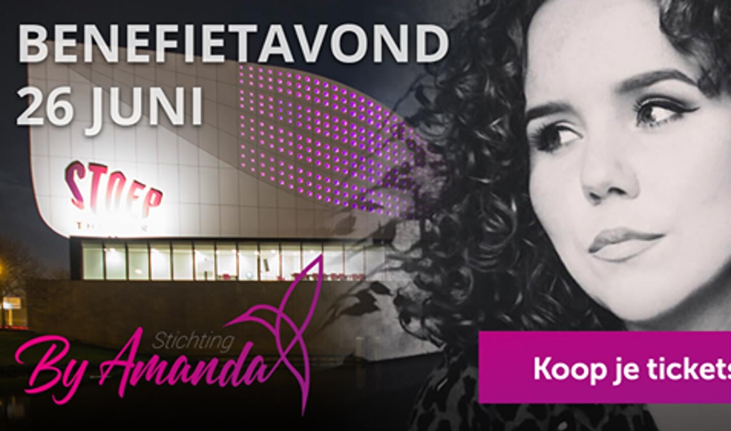 • De banner voor de benefietavond voor Amanda.