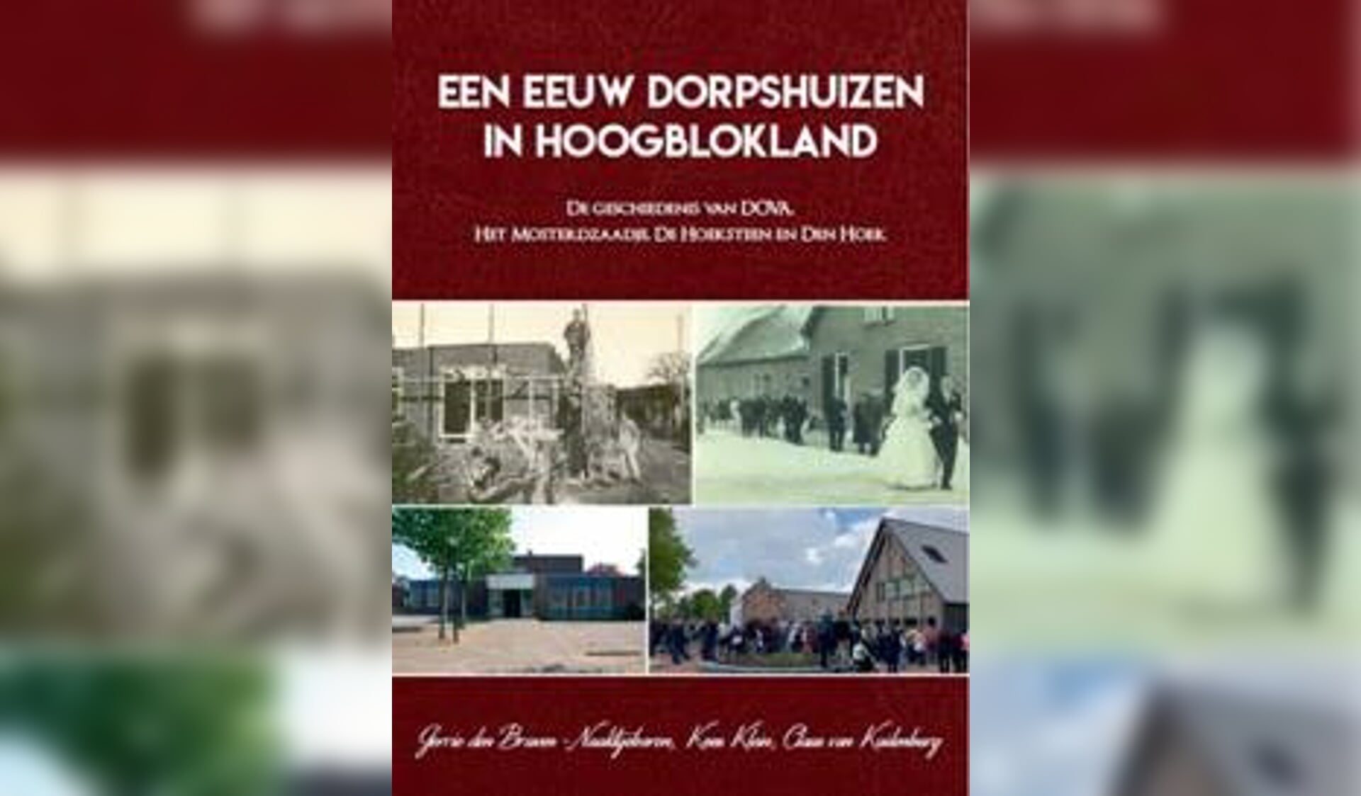 • De foto's op de kaft van het boek over een eeuw dorpshuizen in Hoogblokland.