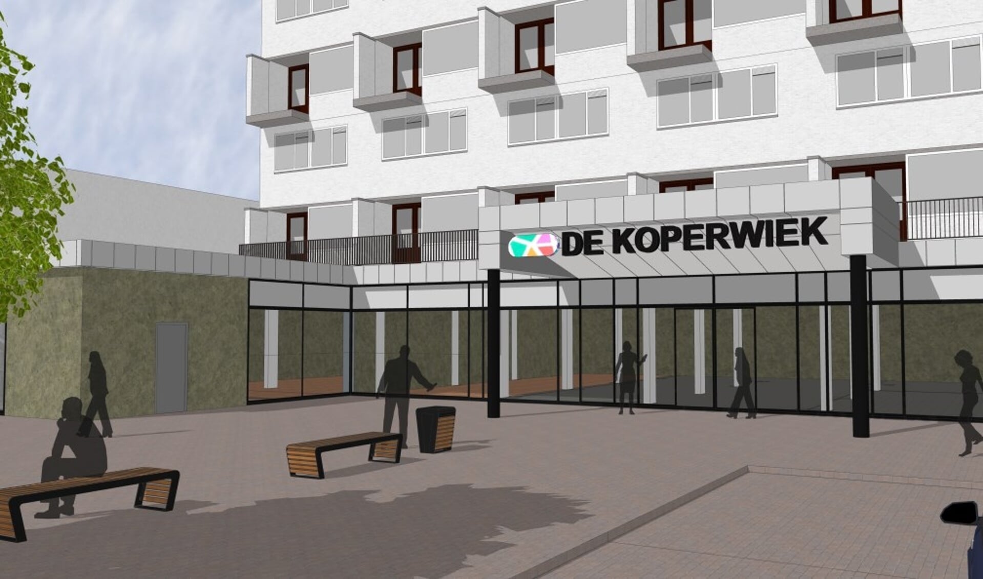 Aanzicht nieuwe entree winkelcentrum De Koperwiek.