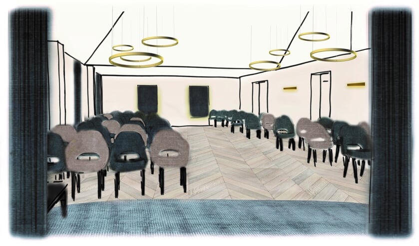 • Artist impression van de nieuwe aula van Uitvaartcentrum De Olm.