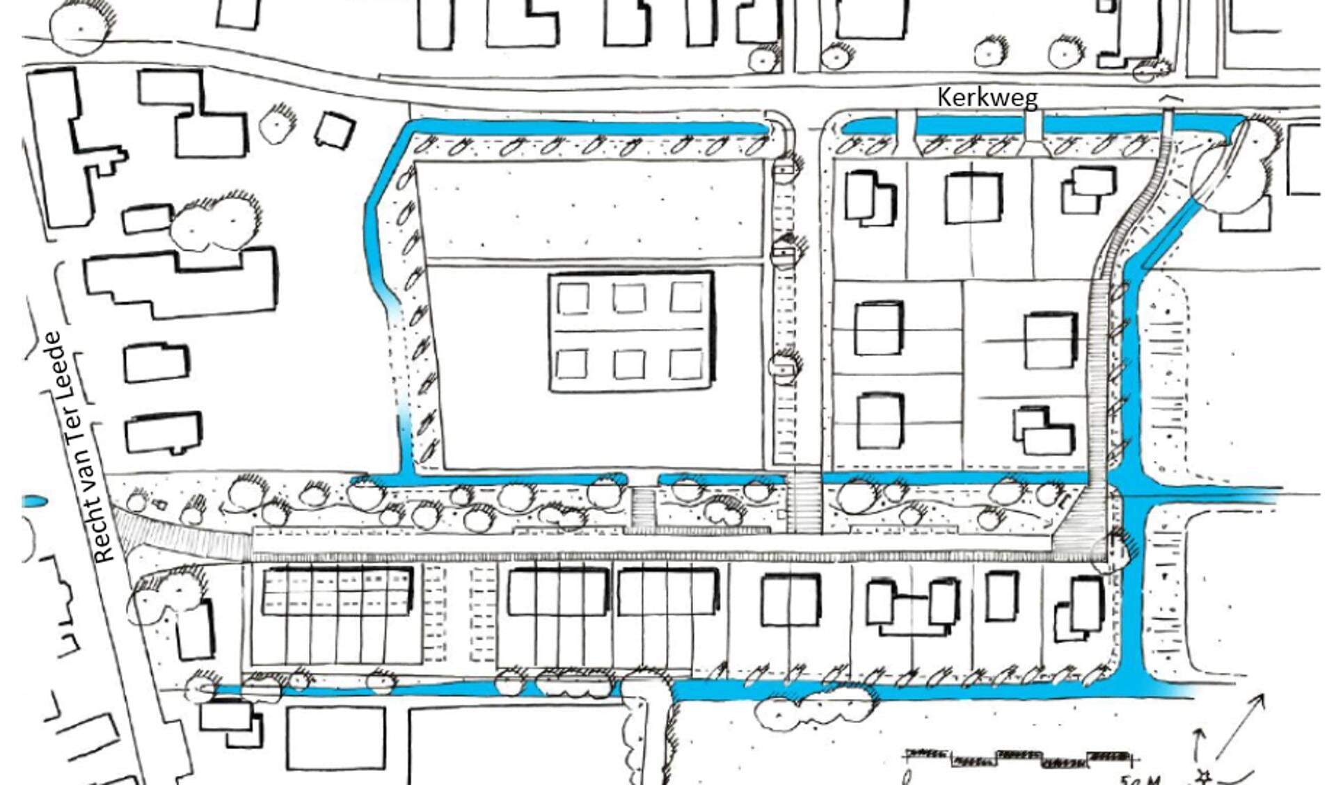 • Een schets van het woningbouwplan in Leerbroek.
