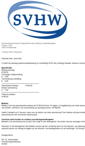 • De nep e-mail waar de gemeente Krimpenerwaard voor waarschuwt.