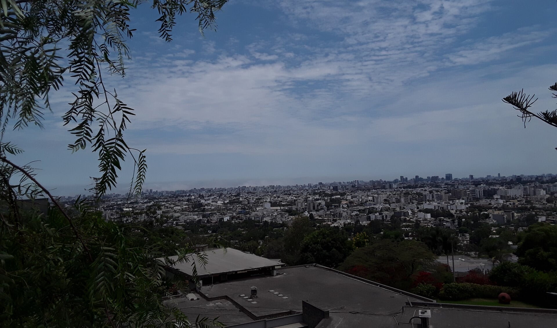 • Het uitzicht vanaf het appartement van Iris. Normaal hangt er veel smog, dankzij de lock down is het helder.