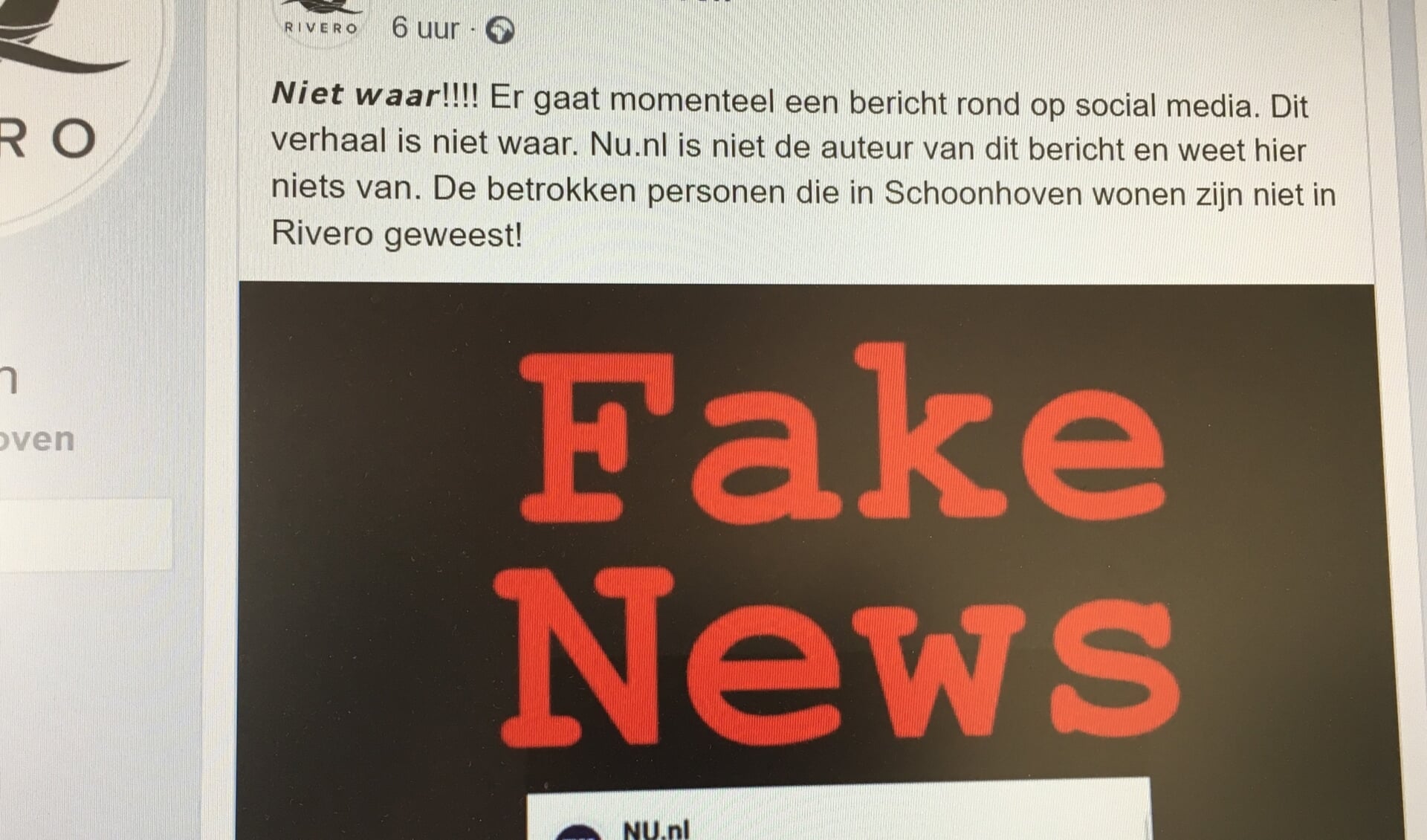 • Rivero plaatste op haar social media gelijk een melding dat het bericht fakenews was.