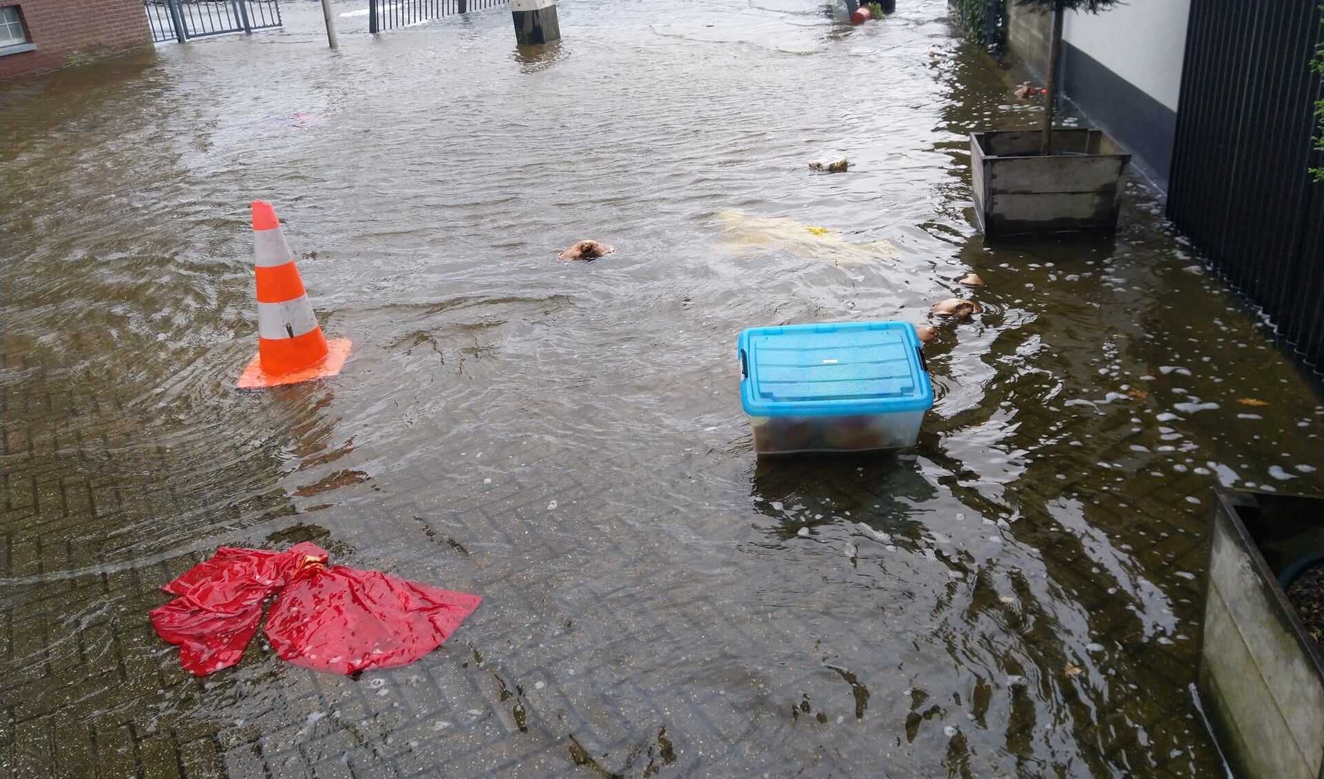 • Hoog water nabij de haven van Ouderkerk aan den IJssel.