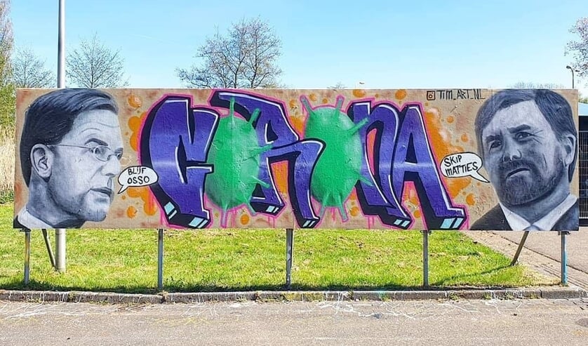 • Het 'coronakunstwerk' van Timothy Kion uit Krimpen aan de Lek.