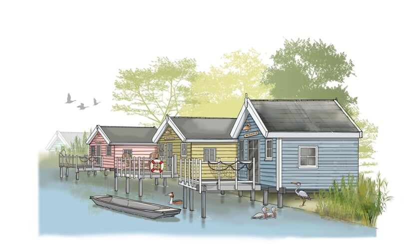 • Een sfeerimpressie van hoe de nieuwe vakantiehuisjes op De Put eruit zouden kunnen gaan zien.
