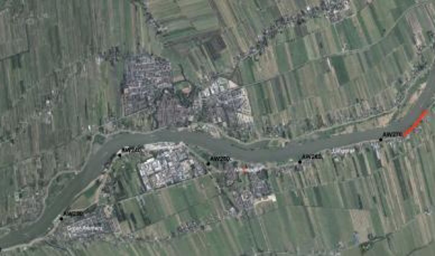 • Het traject van Groot-Ammers tot Sluis. In rood staat het deel dat als eerste aangepakt wordt.