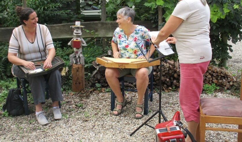 • Marian Verdonk van de Muziekwerkplaats (r), Tomi Dijksema op psalter en Marianne Bovelander op citer.