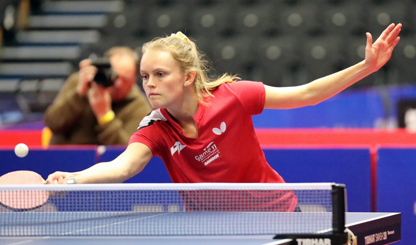 • Sanne de Hoop in actie tijdens de NK-finale 2021.