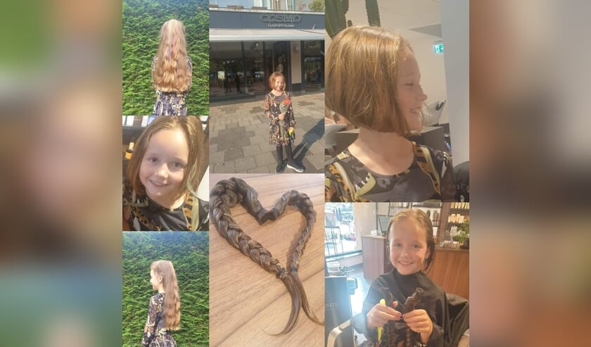 • Sofie (8) voor en na de knipbeurt voor haar donatie.