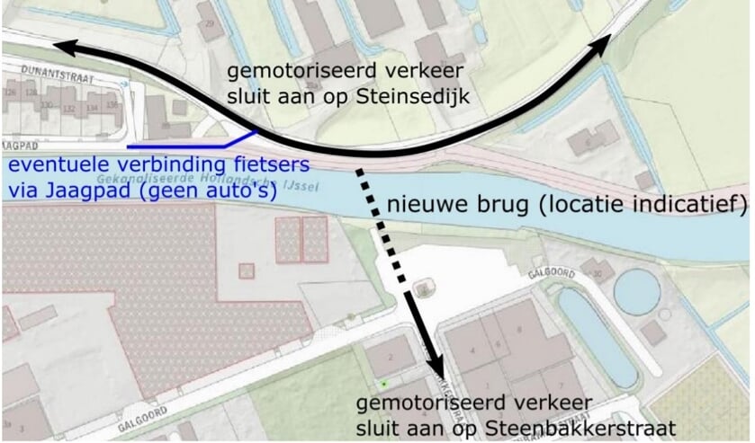 <p>• De locatie waar de eventuele nieuwe brug gepland is: Haastrecht-oost, in het verlengde van de Steenbakkerstraat </p>