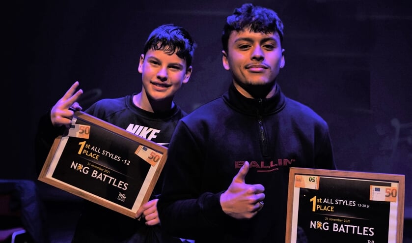 • NRG Battles winnaars Daan Heijkoop (links) en Bboy HD.  