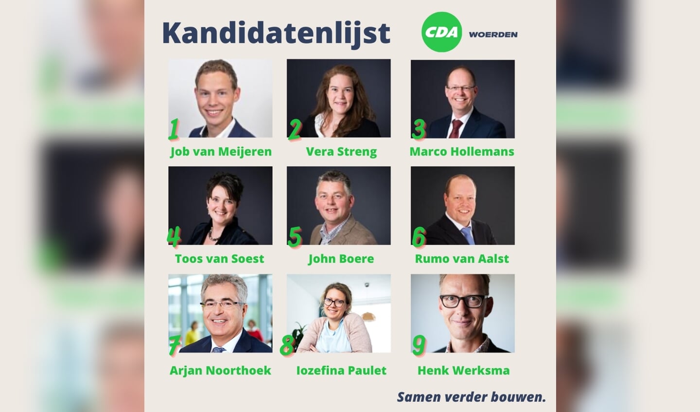 • De top-9 van de kandidatenlijst van het CDA in Woerden. 