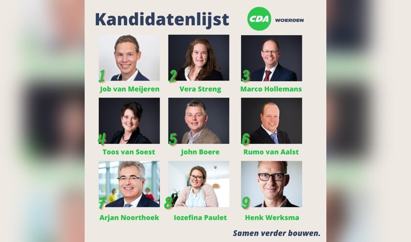 • De top-9 van de kandidatenlijst van het CDA in Woerden.   