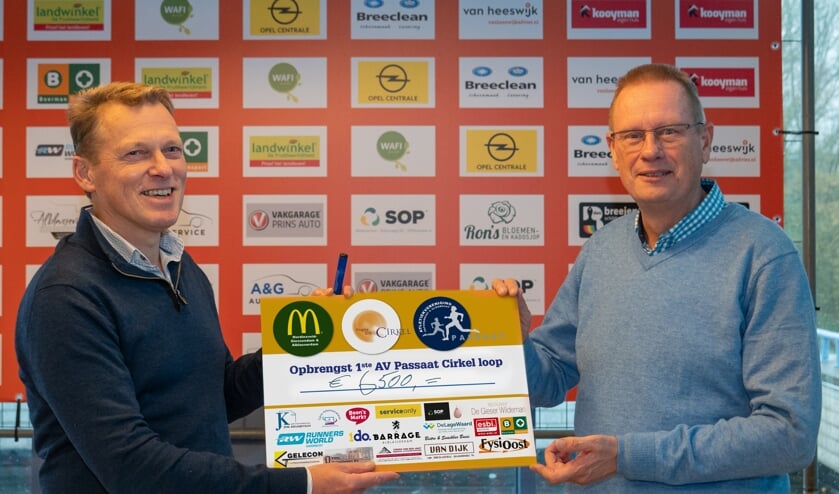 Voorzitter John Peter Kuntz van AV Passaat (links) en bestuurslid Nico van der Veen van Stichting vrienden van hospice De Cirkel.