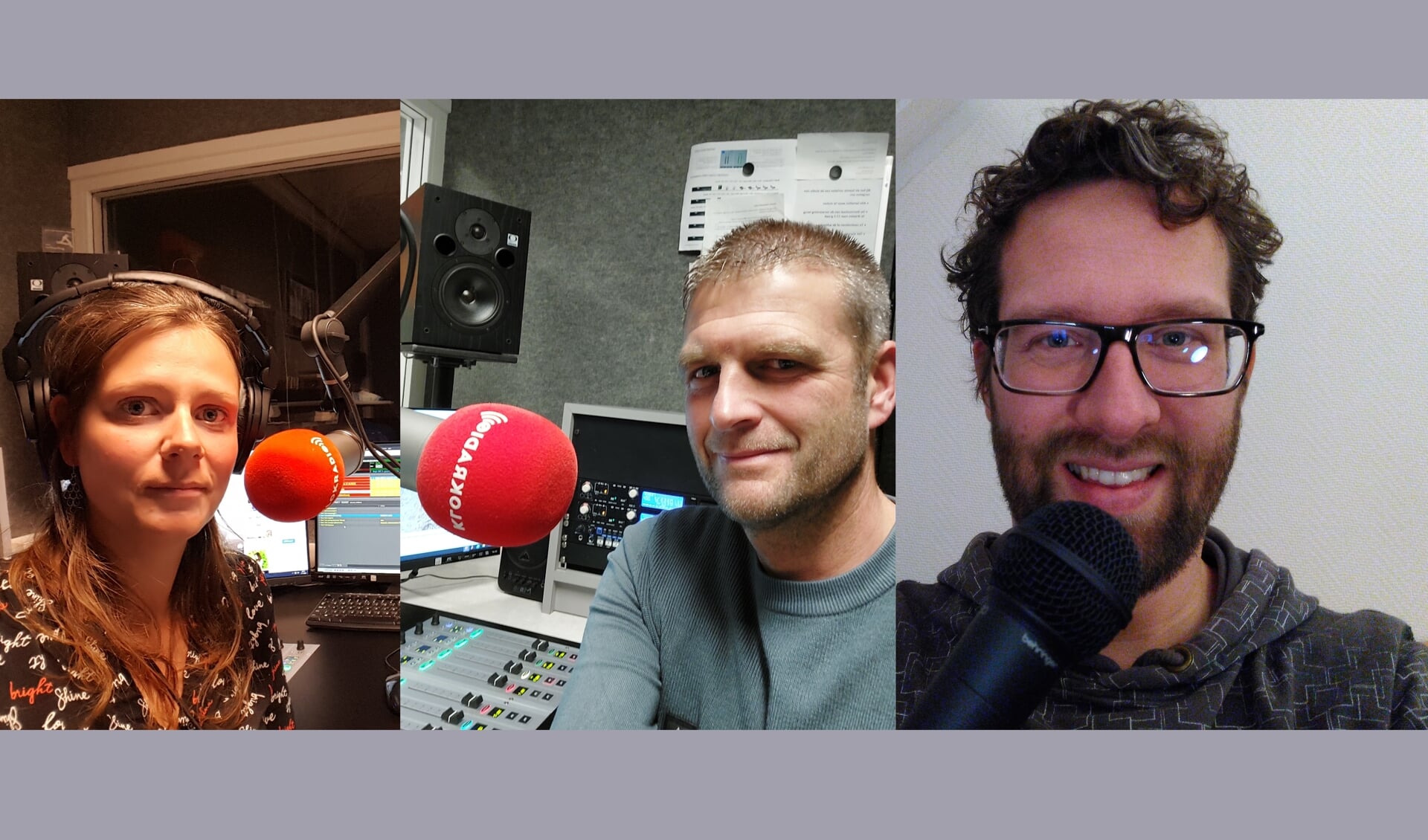 • De drie presentatoren van Klare Taal, met v.l.n.r. Petra Kok, Ruud de Jong en Simon Bor.