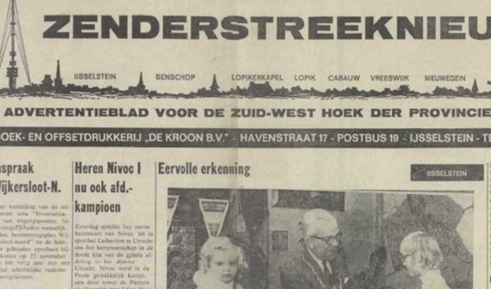 De voorpagina van de Zenderstreeknieuws van 10 januari 1973. Maar het digitale archief gaat veel verder terug, tot zelfs het begin in 1958. Foto:  RHC/Streekarchief Rijnstreek Lopikerwaard 
