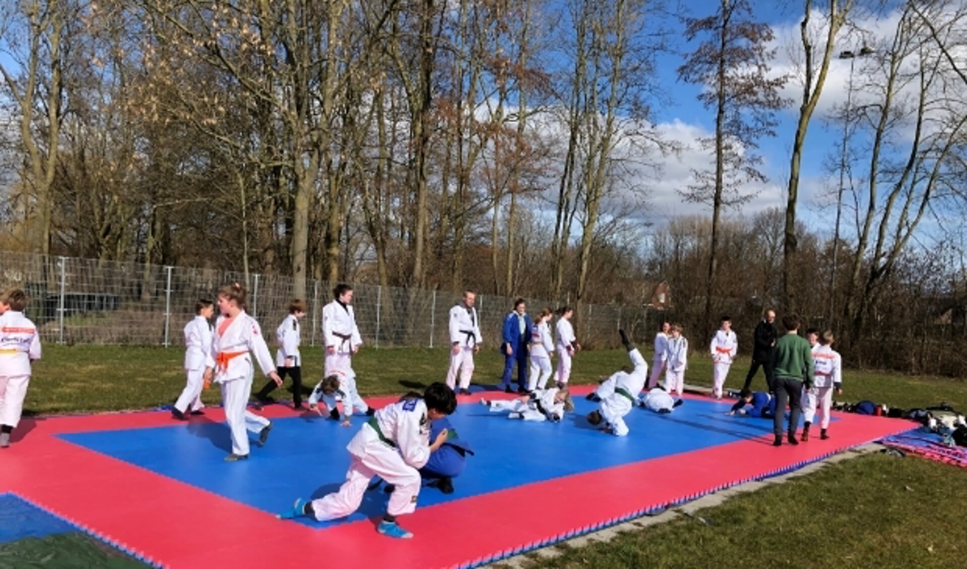 Hier de groep 10- tot 14-jarigen aan het werk, maar ook oudere judoka's - tot 27 jaar- konden buiten de mat op. Foto: Irma Rijkse