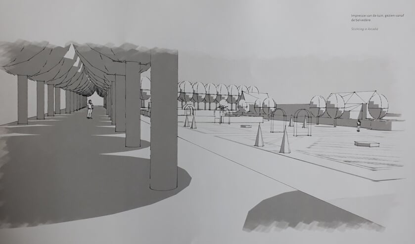 <p>• Het nieuwe ontwerp, zicht vanaf de bomenrij.</p>