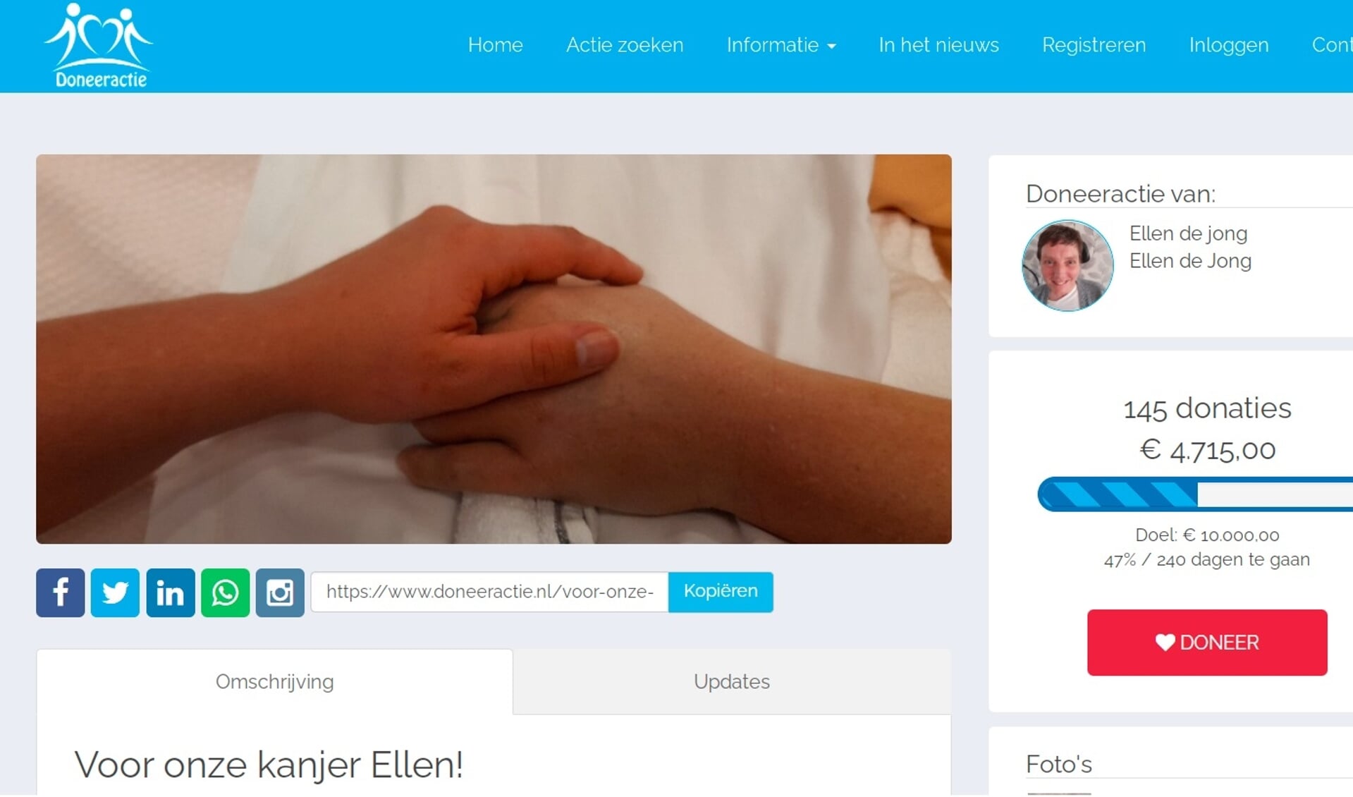 • Een schermafbeelding van de website van doneeractie.nl.