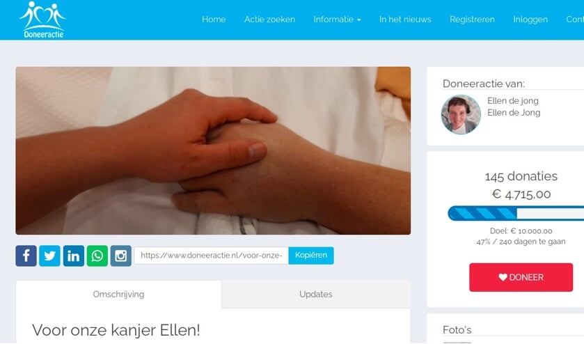 • Een schermafbeelding van de website van doneeractie.nl.