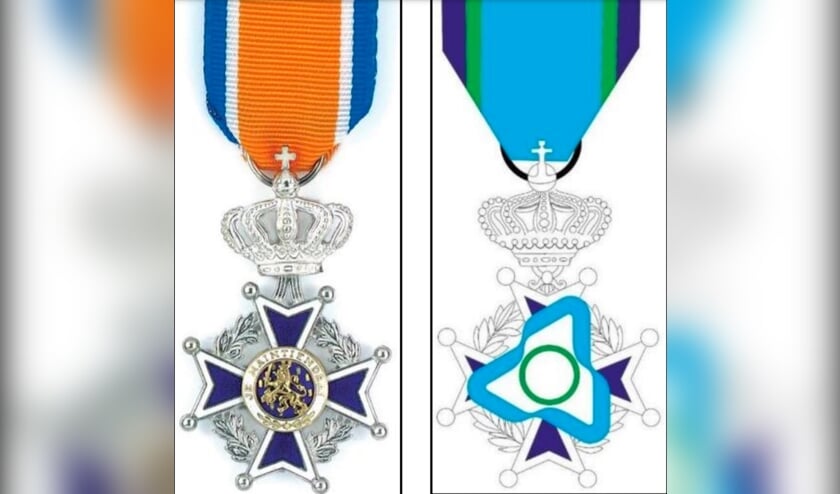 <p>Links het lintje dat men krijgt bij de benoeming tot Lid in de Orde van Oranje-Nassau, rechts staat een eerste opzet voor het jeugdlintje.</p>