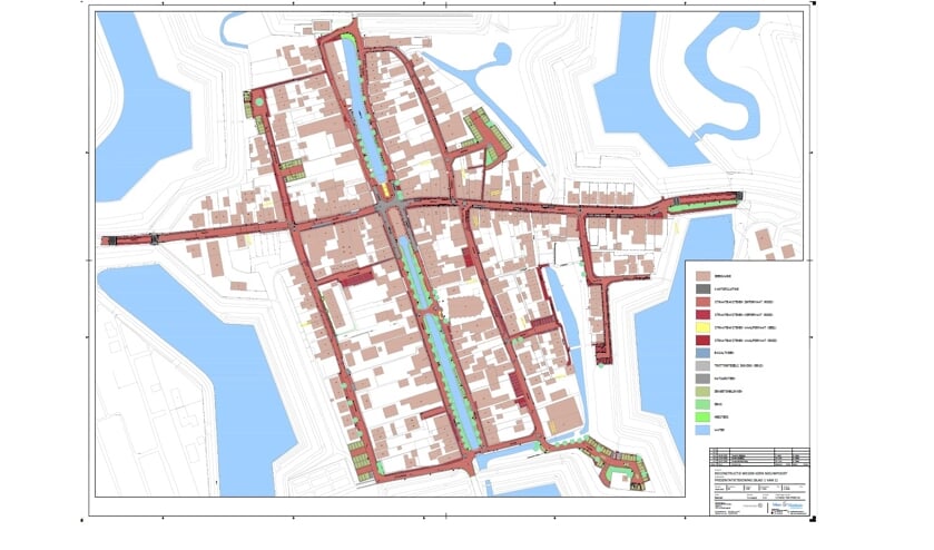 • Een tekening van de reconstructie van het straatwerk in Nieuwpoort.