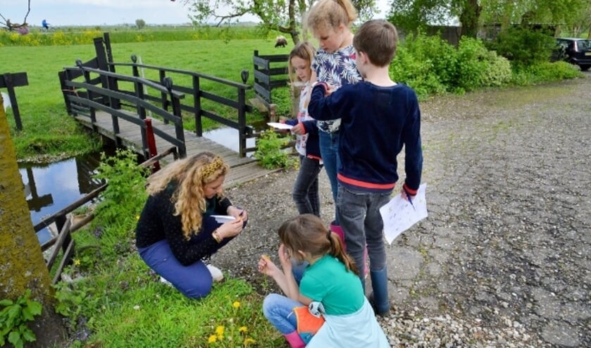 <p>Janieke van den Heuvel van BliksemBrains geeft aan de kinderen uitleg over een paardenbloem. Foto: Paul van den Dungen</p>
