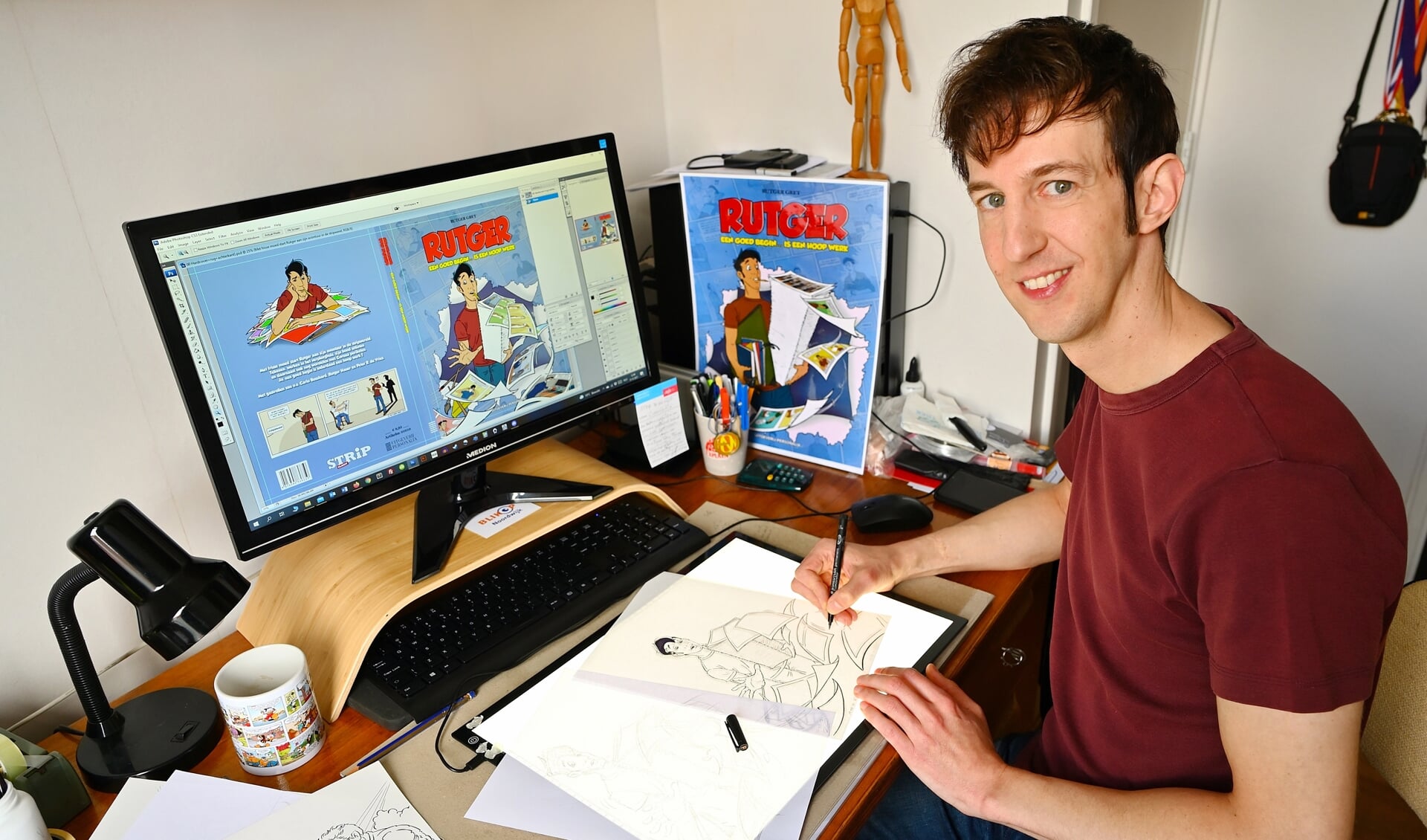 • Rutger Gret alias 'Lucky Luke' werkt aan zijn stripalbum.