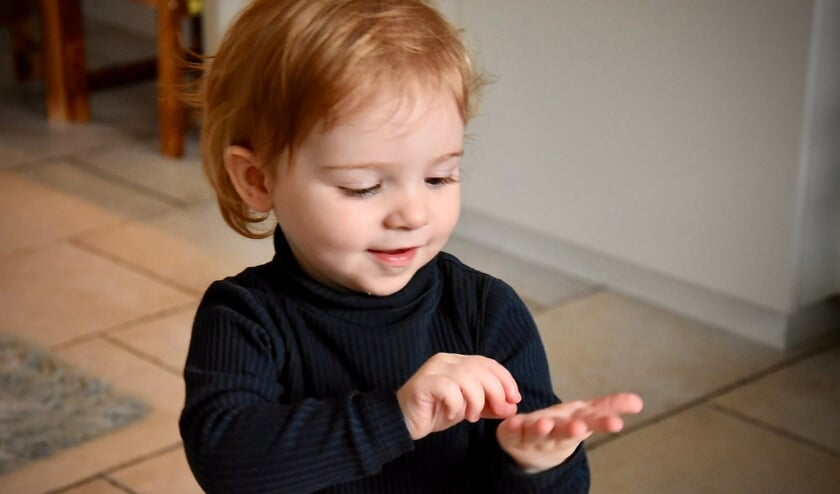 <p>Pippa oefent een gebaar.</p>  