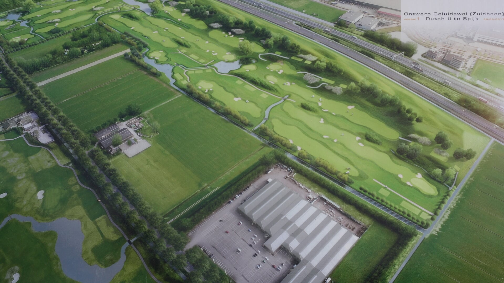 • Tekening van de toenmalige uitbreidingsplannen van de golfbaan in Spijk.