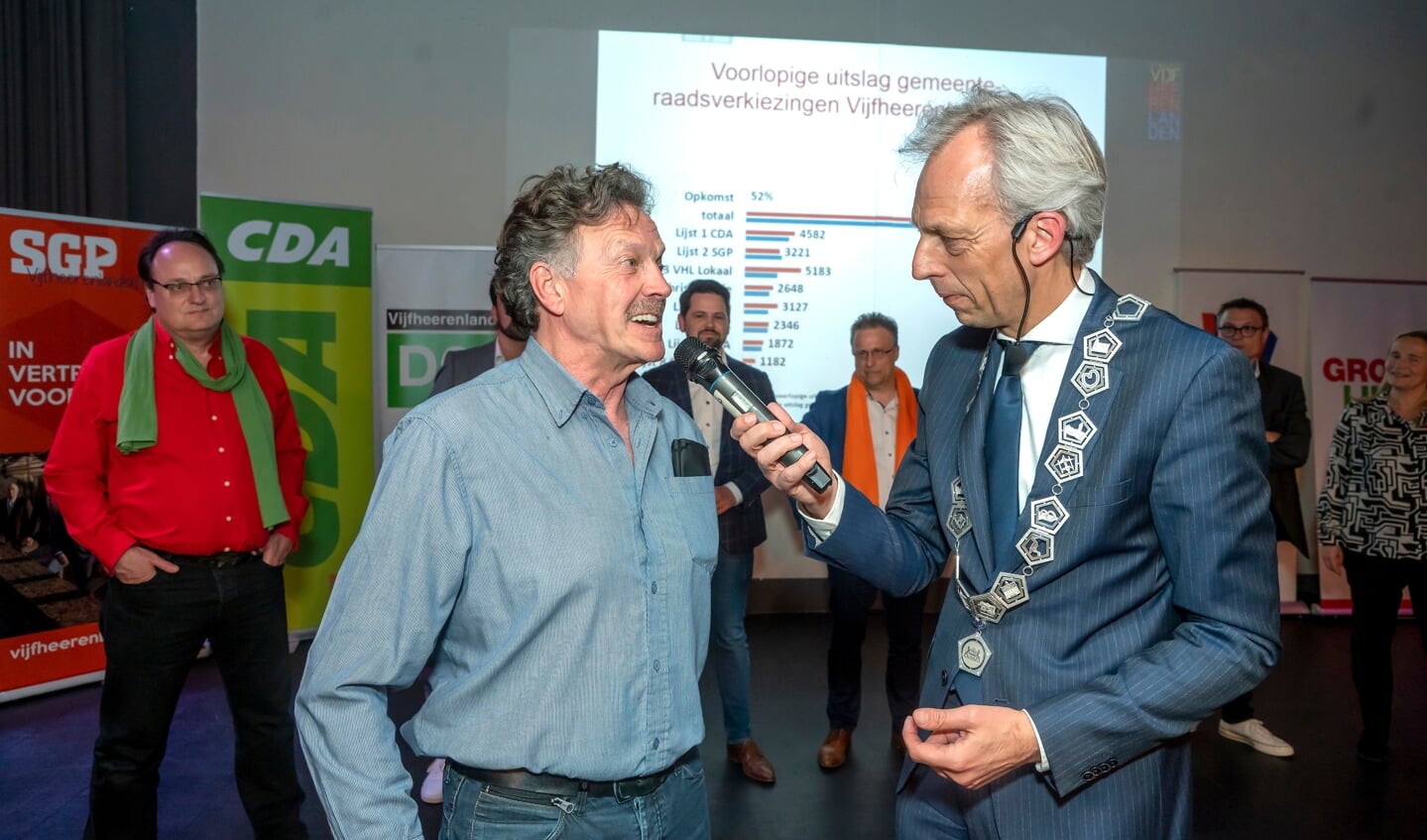 • Teus Meijdam na de overwinning van VLK Lokaal op de verkiezingsavond.