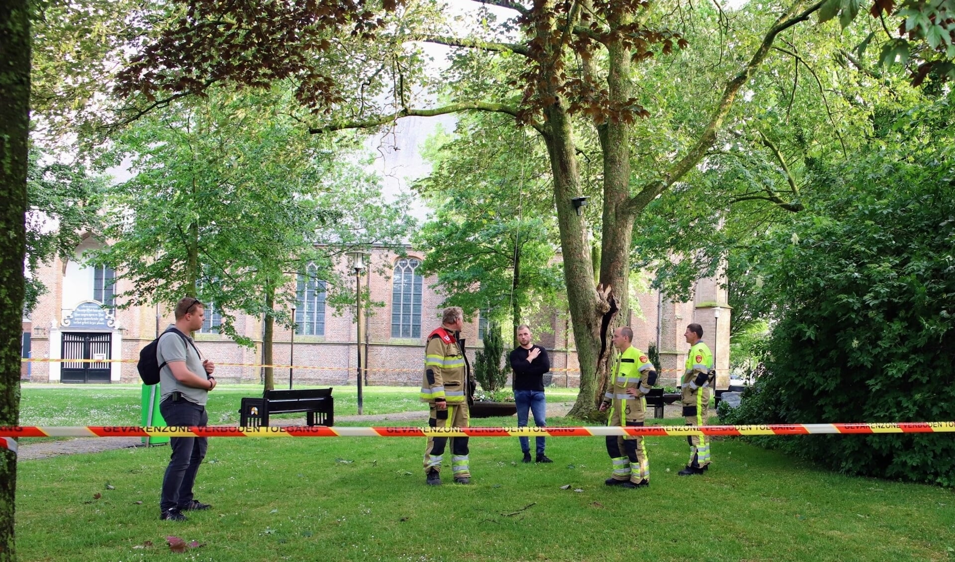 • De brandweer kwam ter plaatse en schakelde twee gespecialiseerde boomzagers in