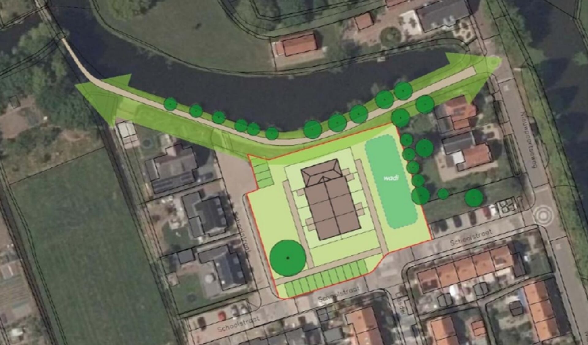 • Een tekening van het bouwplan in de Schoolstraat in Nieuwpoort.