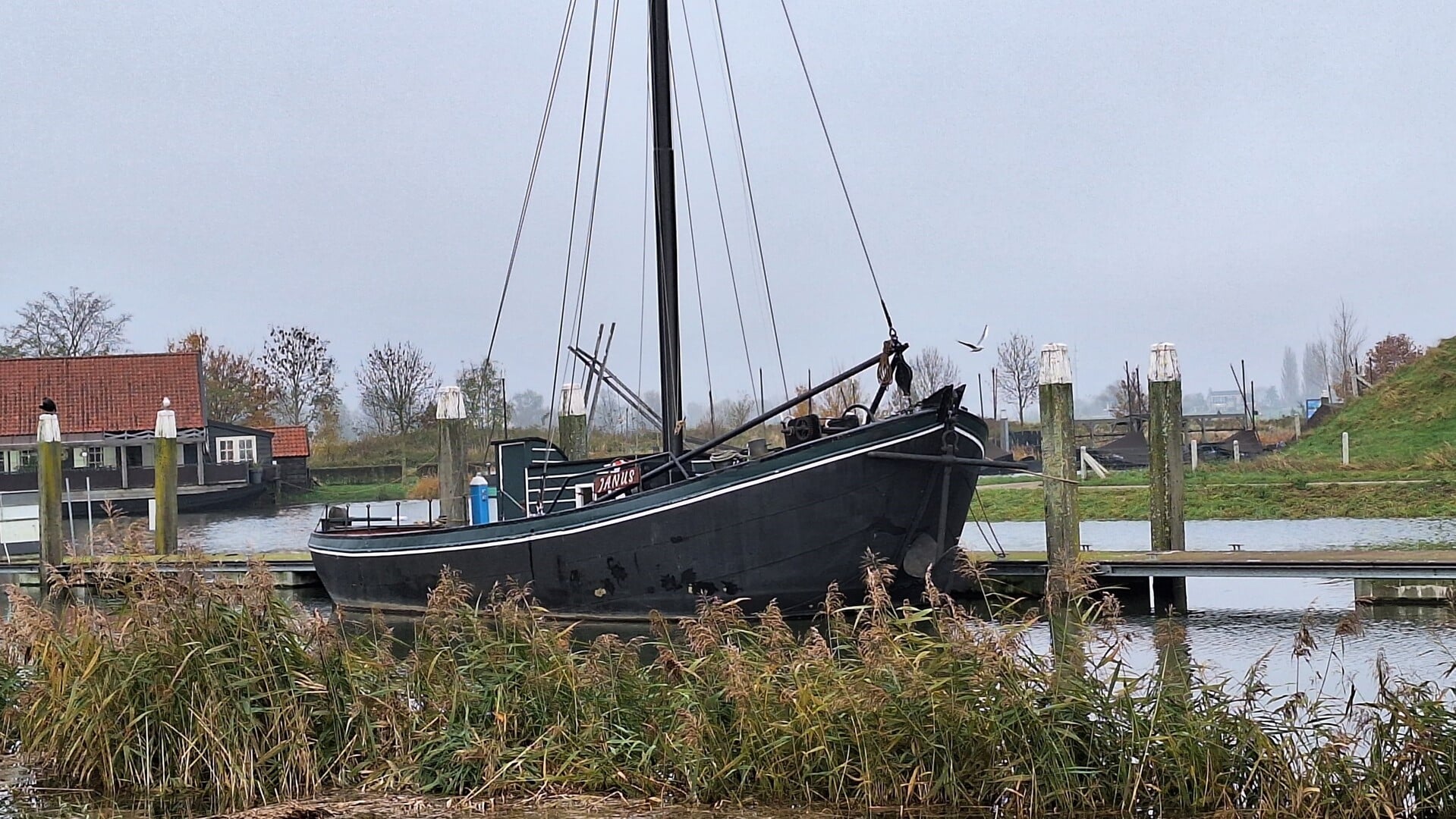 • Waalschokker Janus in de haven van Woudrichem.