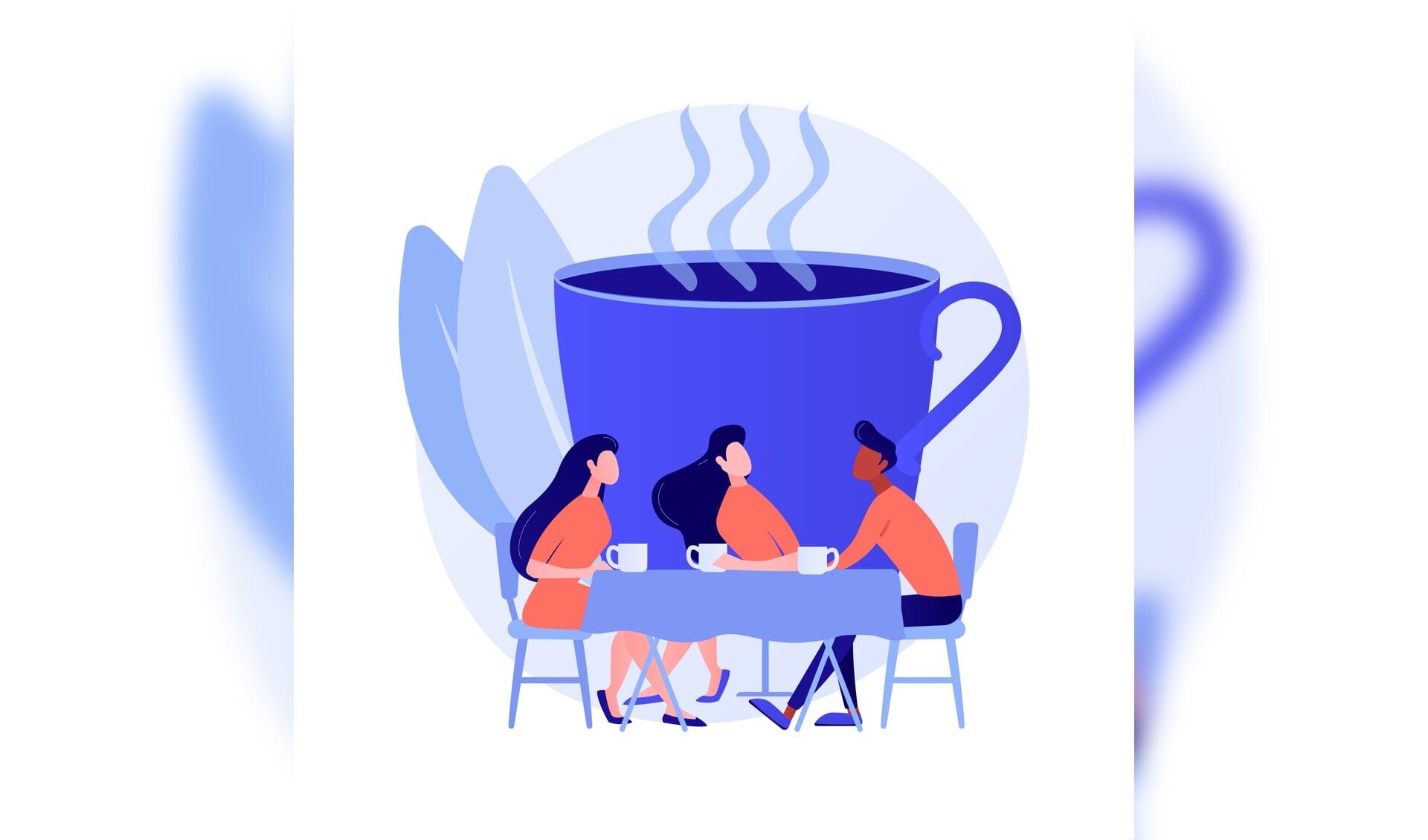 Young adults, colleagues on break from work. Friends meeting, coworkers communication, friendly conversation. People drinking coffee and talking. Vector isolated concept metaphor illustration