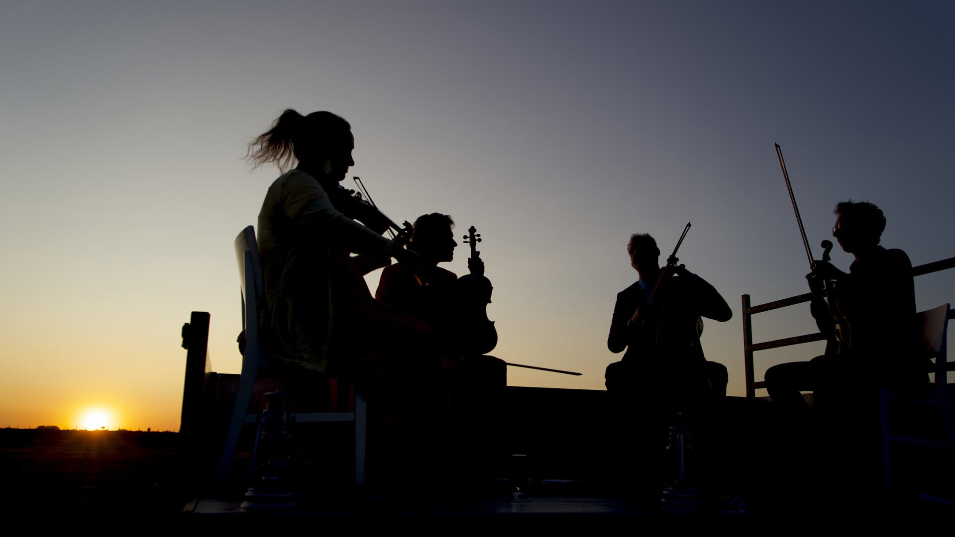 • Het kwartet bij het zonsondergang concert.