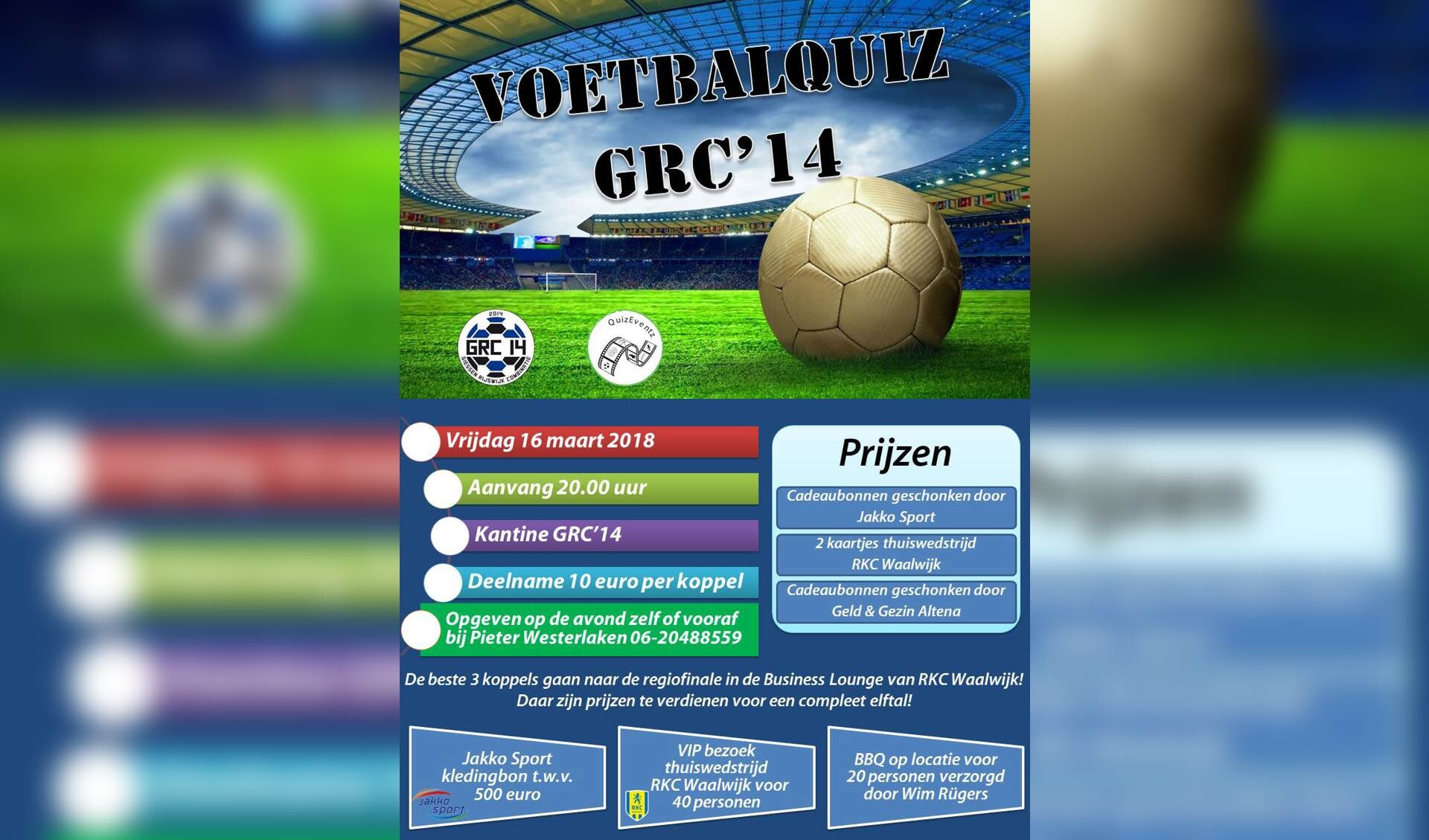 Voetbalquiz bij GRCâ€™14 op vrijdagavond 16 maart