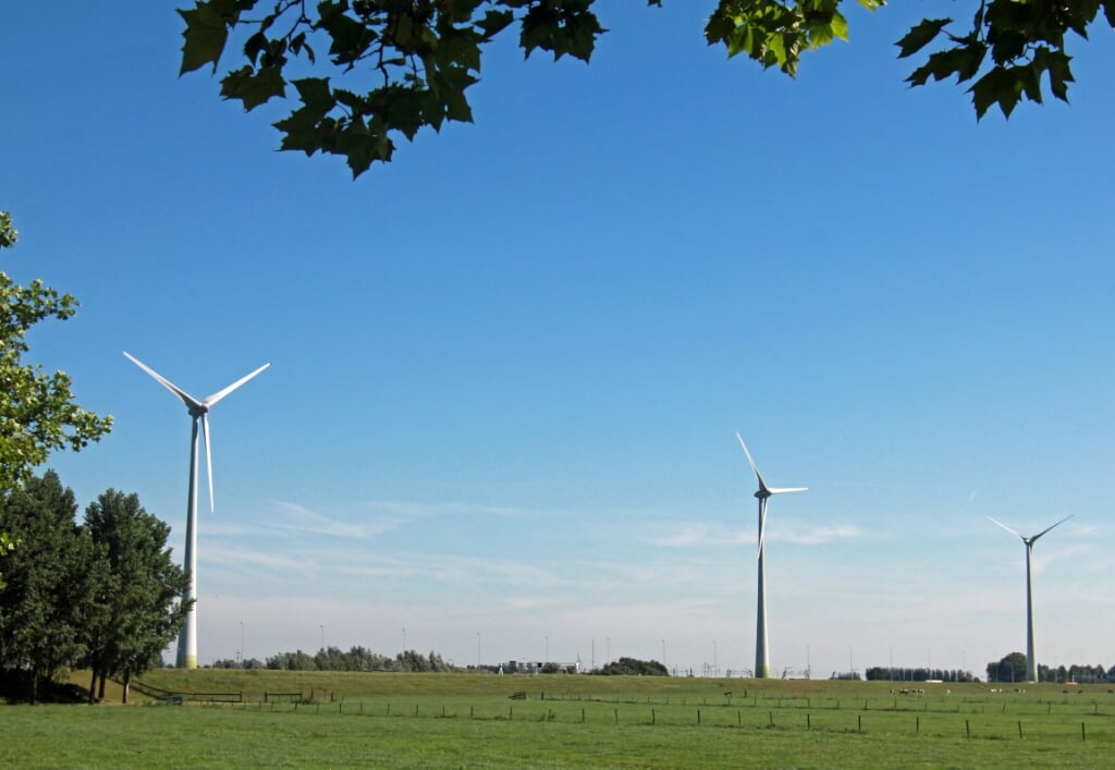 • De windturbines langs de A15 bij Giessenburg.
