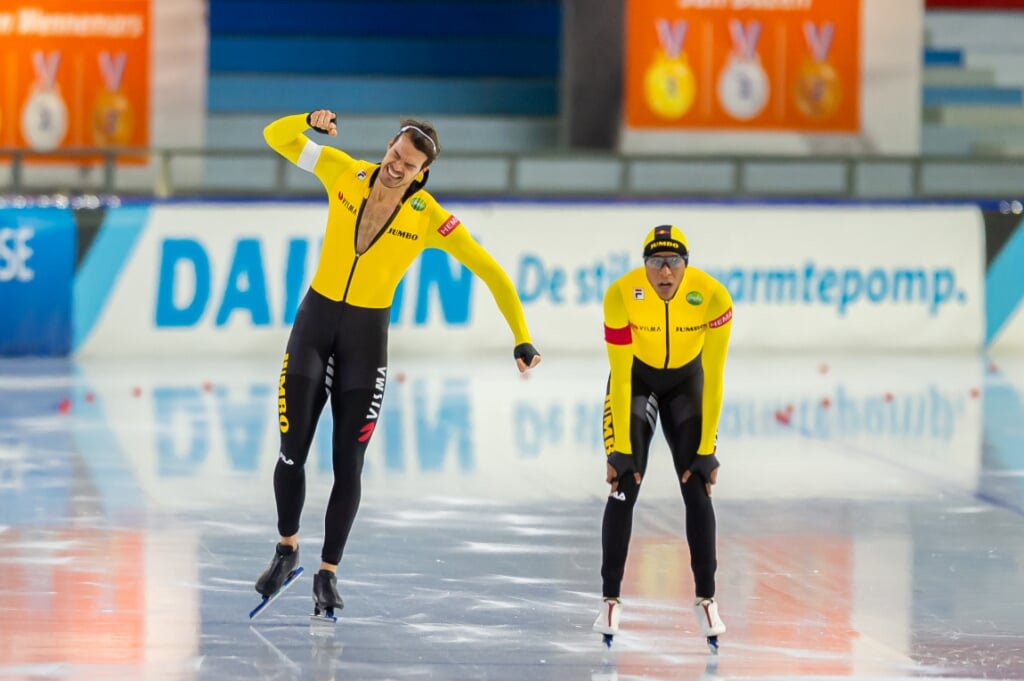 • Blijdschap bij Hein Otterspeer na het behalen van zijn derde sprinttitel.