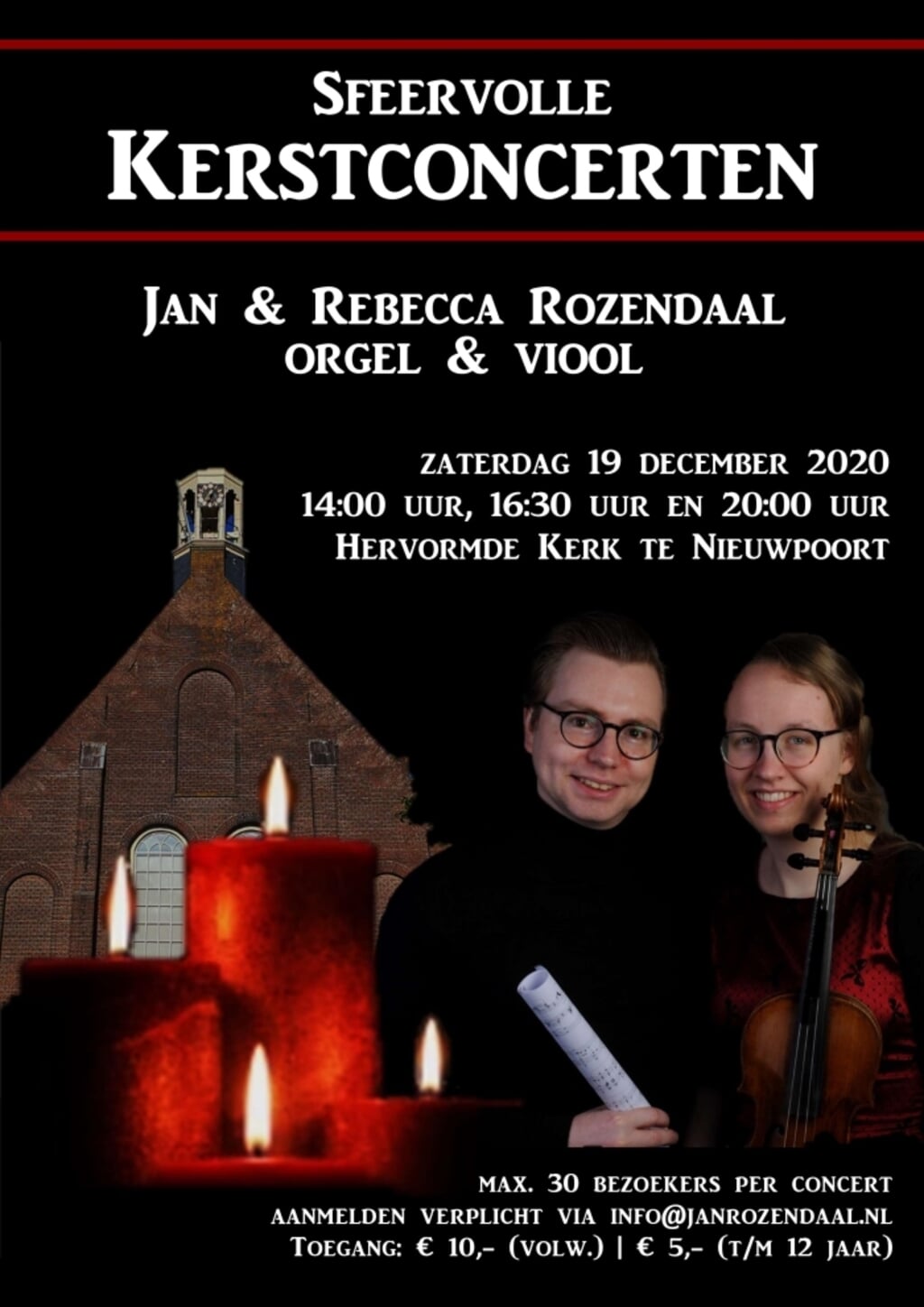 • Jan Rozendaal op orgel en Rebecca Rozendaal op viool verzorgen op zaterdag 19 december drie Kerstconcerten in de Hervormde kerk van Nieuwpoort. 