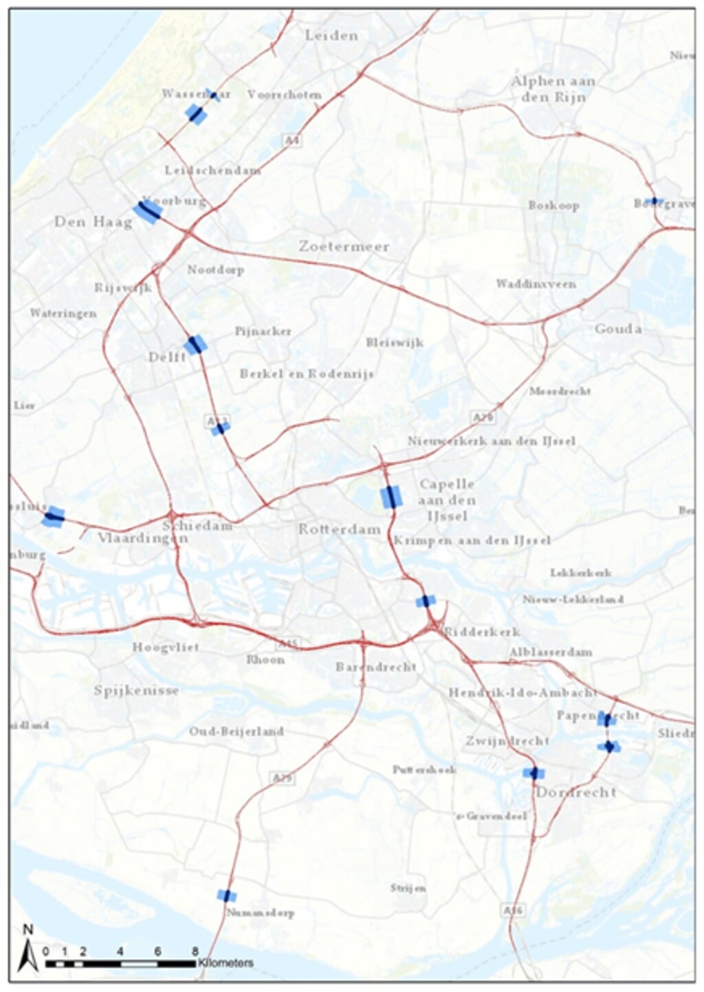 • Een overzichtskaartje van Rijkswaterstaat waarop het plangebied van de N3 blauw gemaakt is.