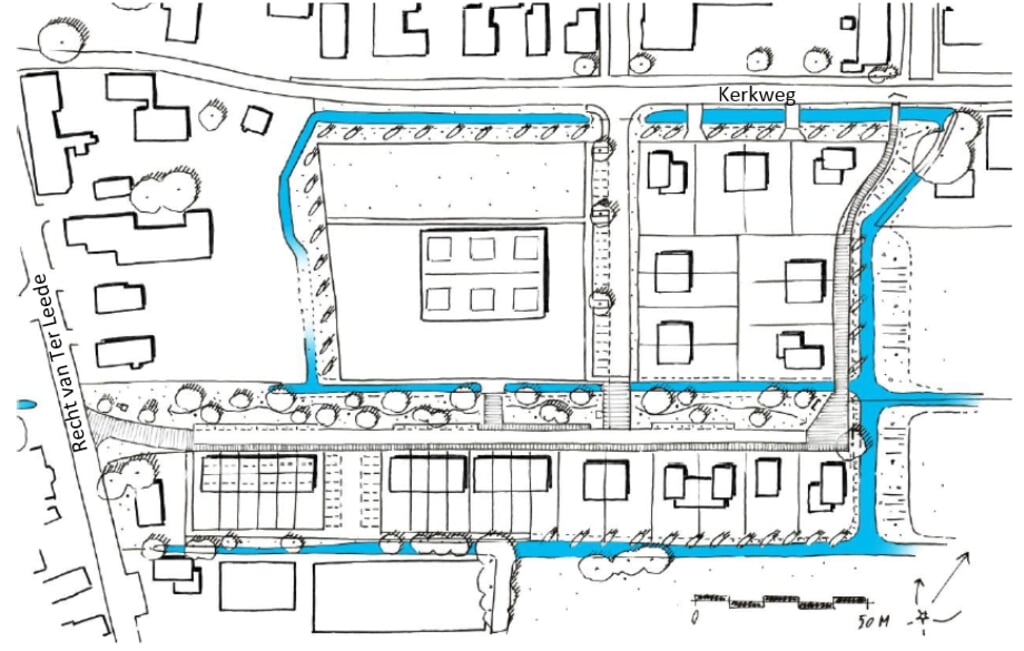 • Een schets van het woningbouwplan in Leerbroek.