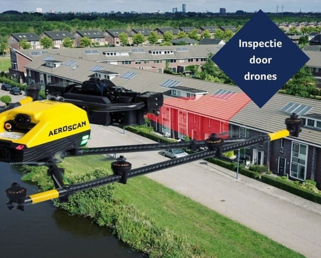 • Een drone inspecteert huurwoningen in Schoonrewoerd.