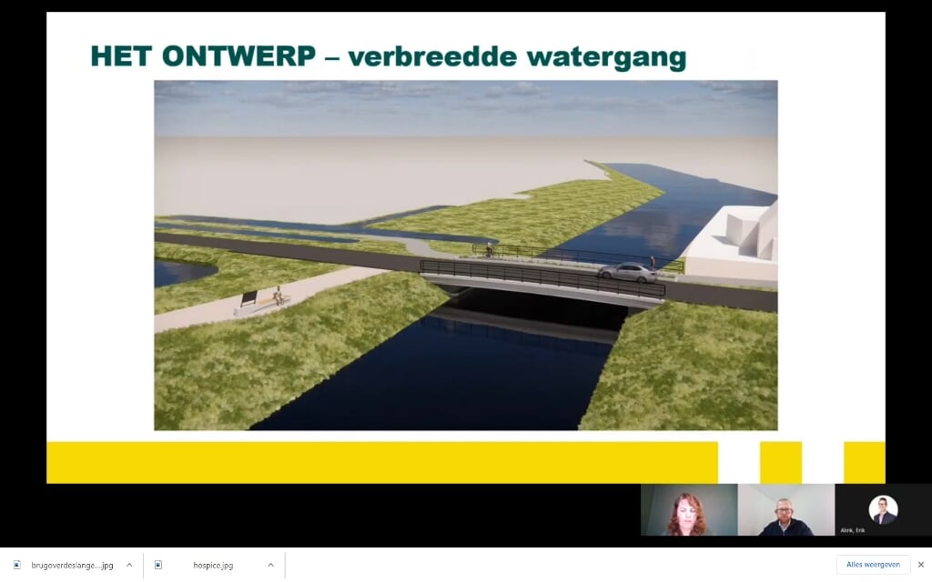 • Het ontwerp van de nieuwe brug en verbrede watergang.