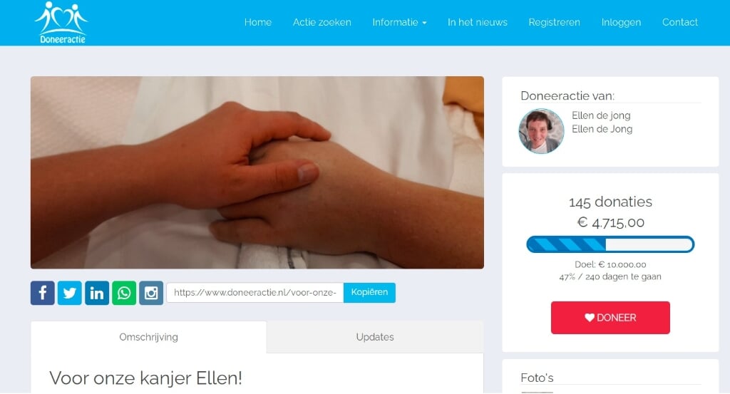 • Een schermafbeelding van de website van doneeractie.nl.