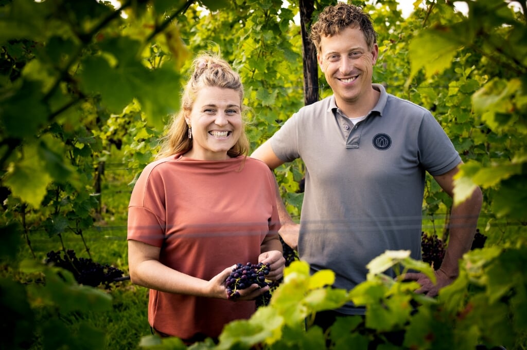 Wijnmakers Arina van Leenen en Diederik Beker zijn in hun wijndomein gepassioneerd met hun vak bezig.