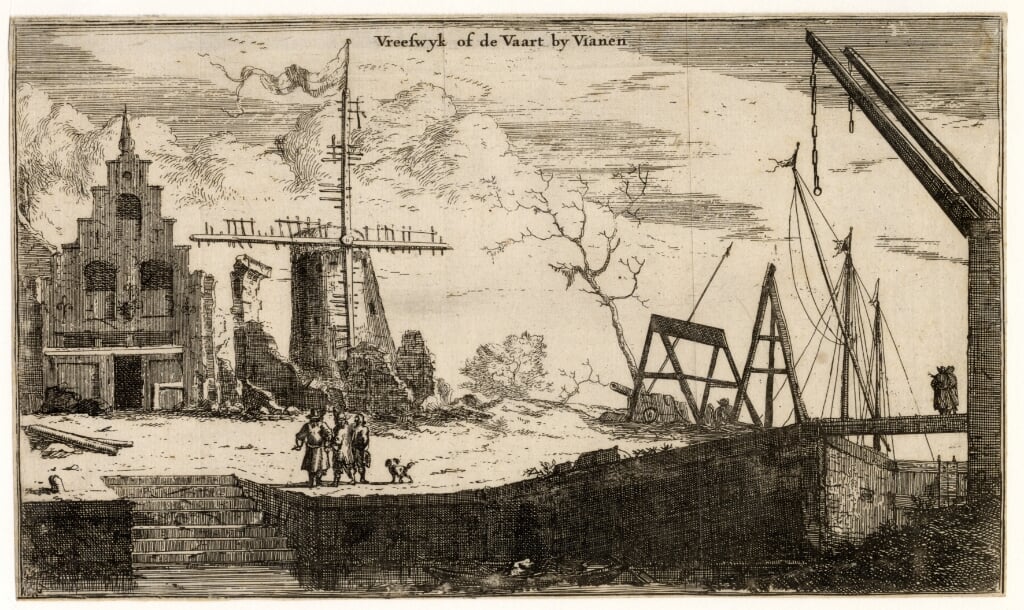 Gezicht in het dorp Vreeswijk na de plundering en brandstichting door de Fransen in 1672