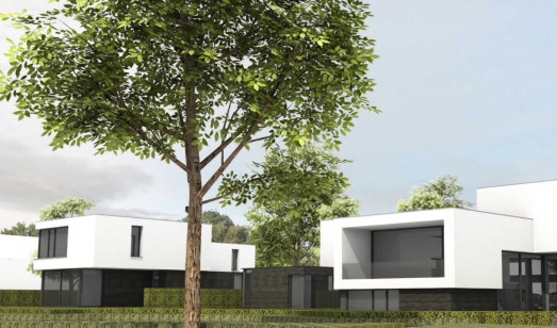  Een artist impression van de zeven villa's.